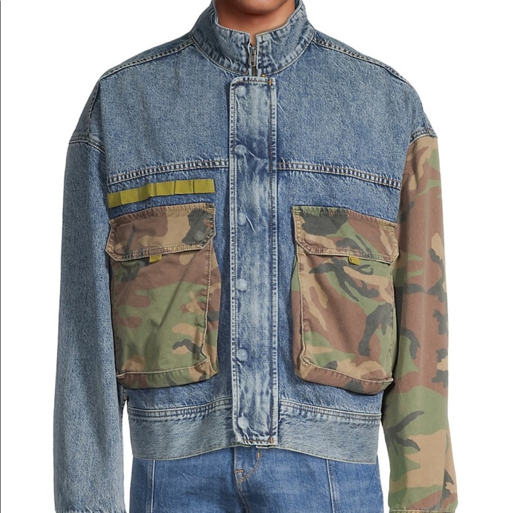 Hudson Jeans Blue and Camouflage Bomber Jacket